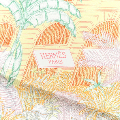 Hermes Silk Faubourg Tropical Pocket Square Scarf Abricot Jaune Vert 2 of 4