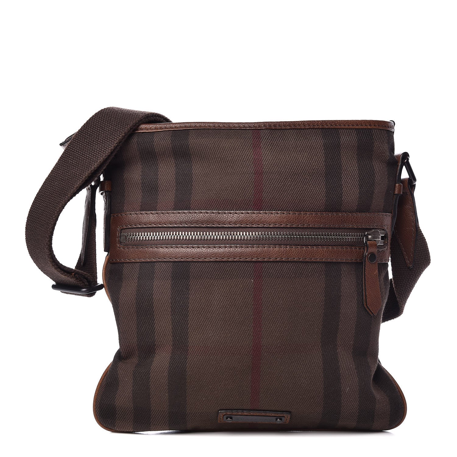 Burberry Overdyed Canvas House Check Flat Crossbody Messenger Bag Dark Brown 1 of 11
