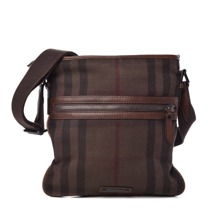 Burberry Overdyed Canvas House Check Flat Crossbody Messenger Bag Dark Brown 1 of 11