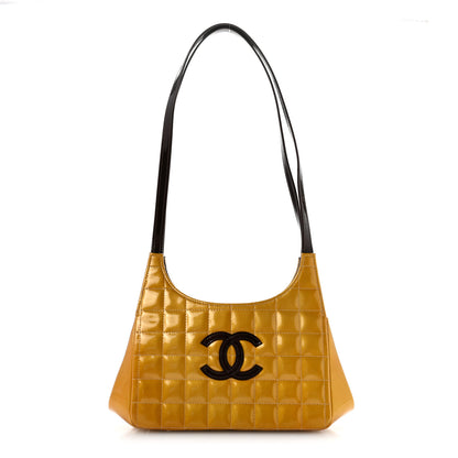 Chanel Patent Metallic Quilted Chocolate Bar Kiss Lock CC Shoulder Bag Gold 1 of 13
