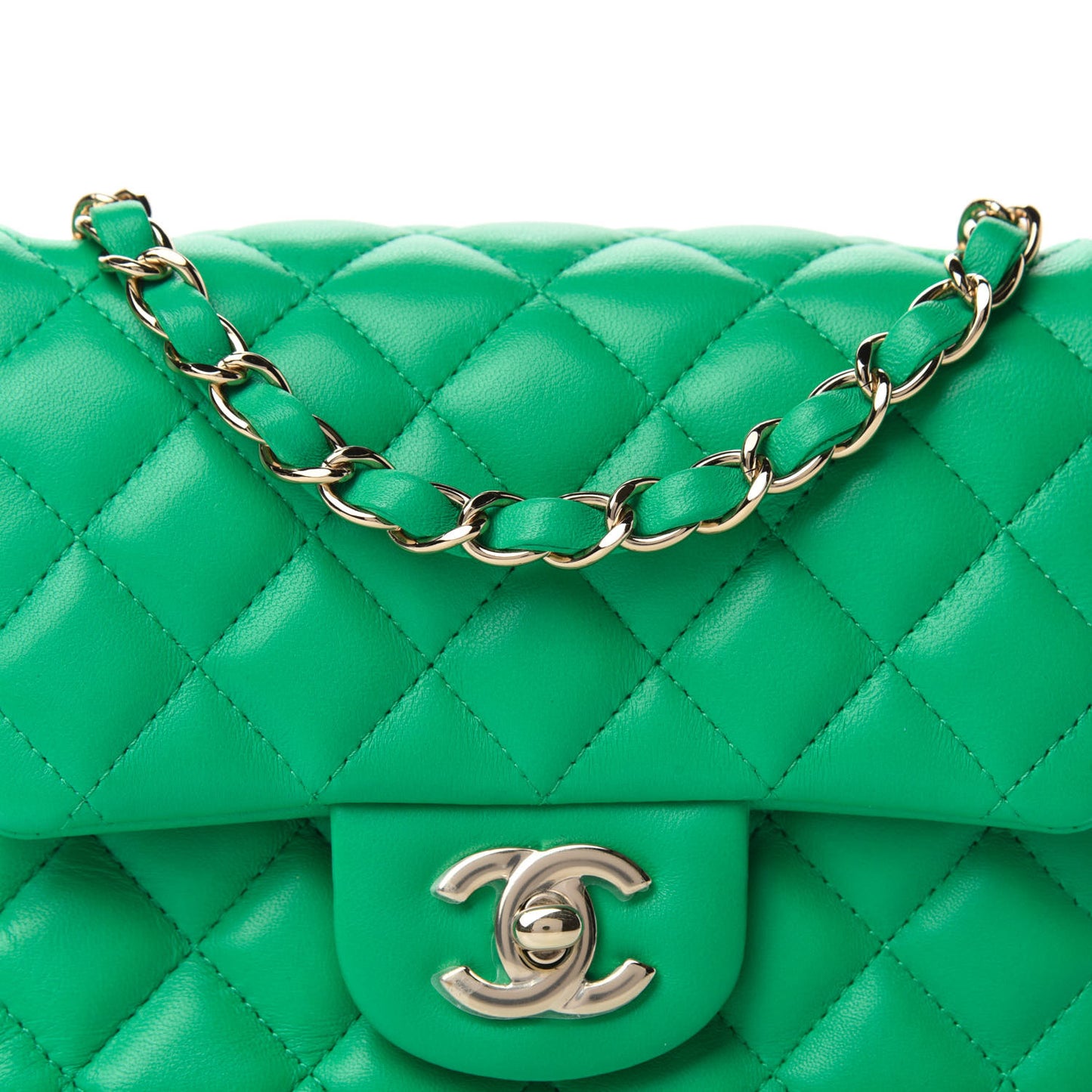 Lambskin Quilted Mini Square Flap Green