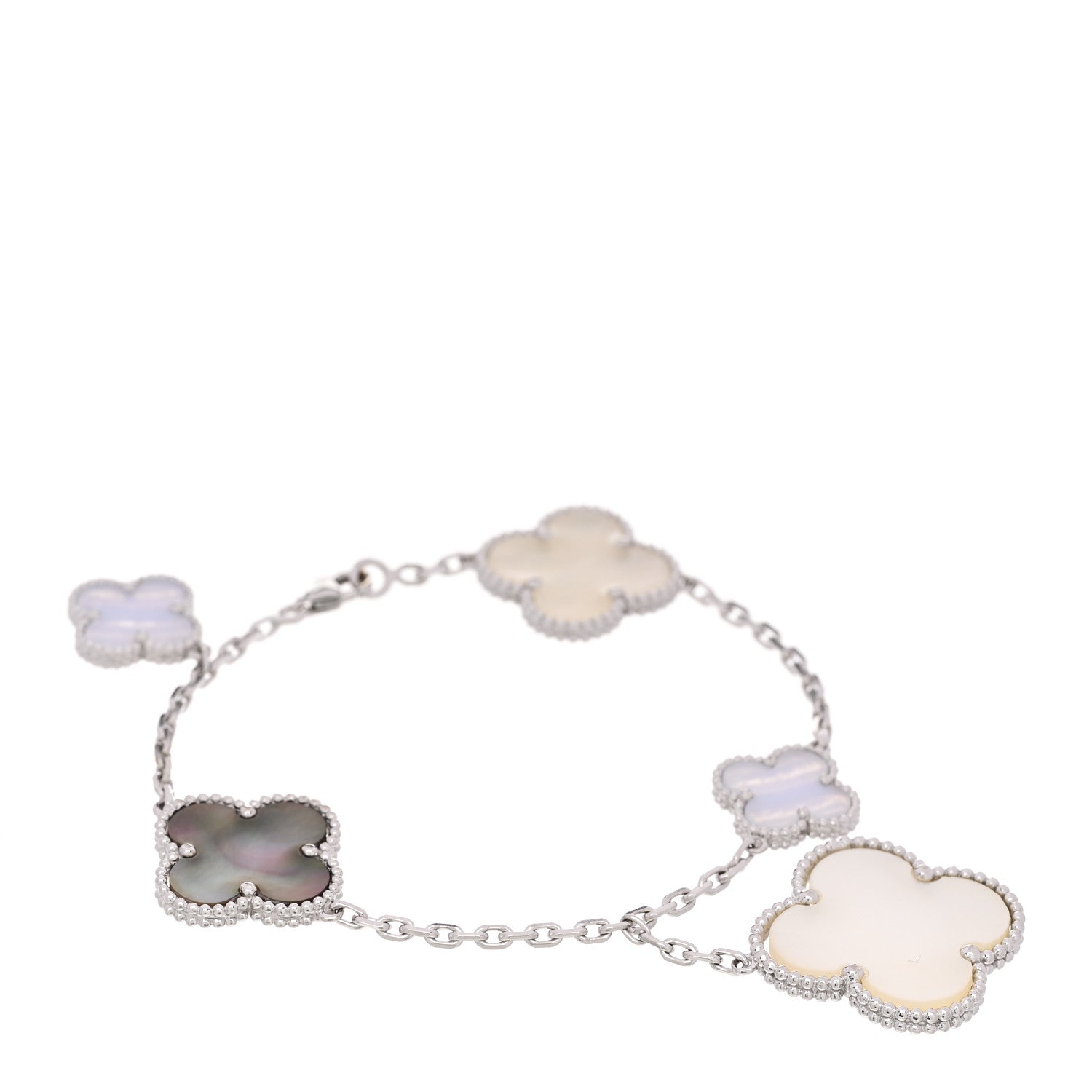 Van Cleef & Arpels 18k White Gold Chalcedony Mother of Pearl 5 Motifs Magic Alhambra Bracelet 1 of 3