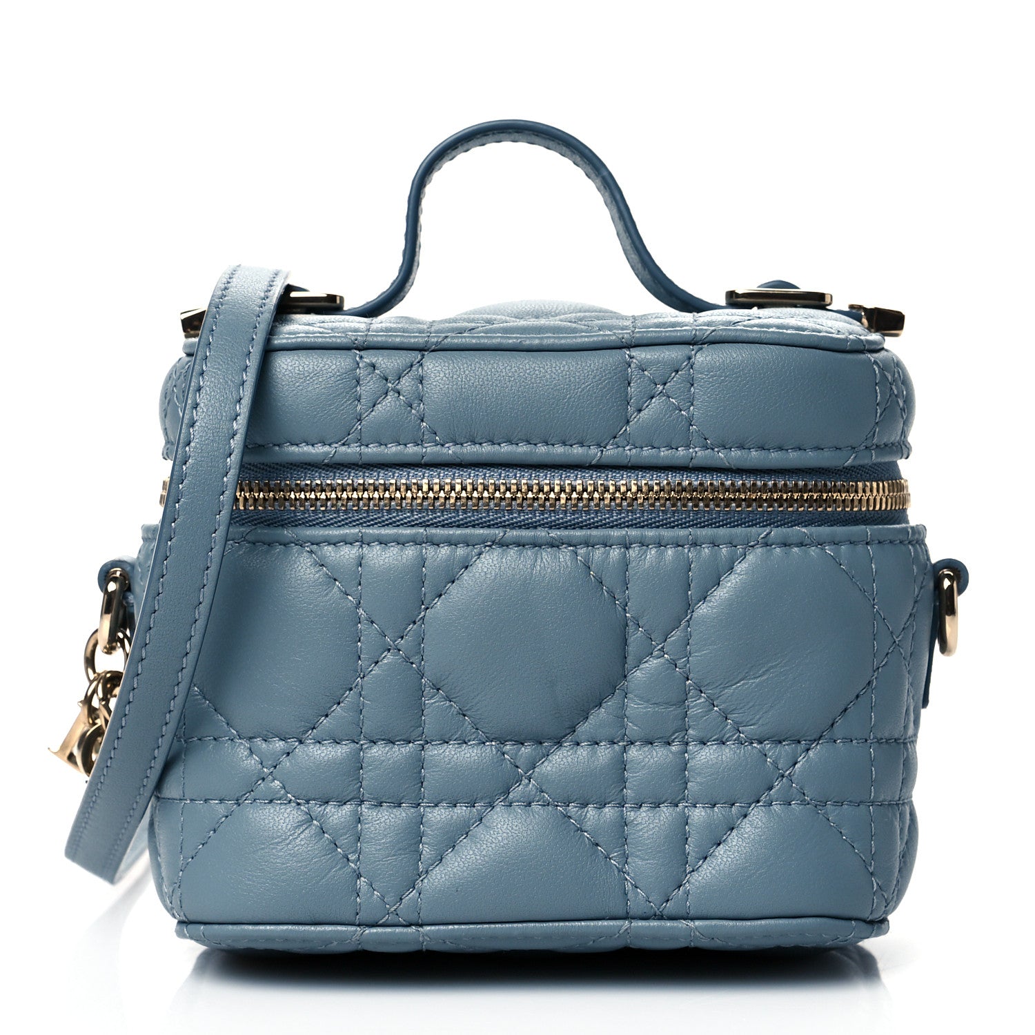 Christian Dior Lambskin Cannage Micro Lady Dior Vanity Case Blue 1 of 9