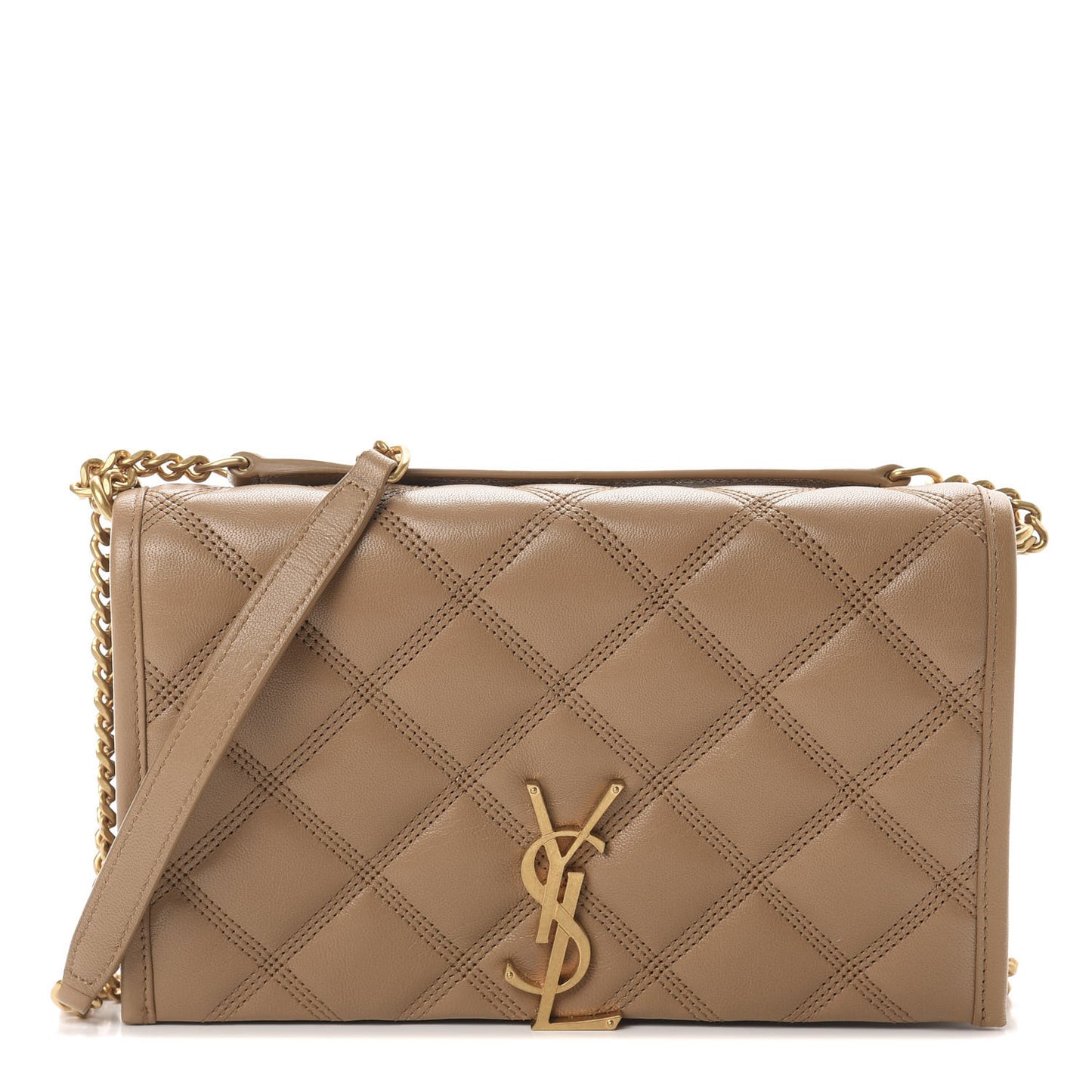 Lambskin Diamond Quilted Becky Chain Wallet Gold Sand