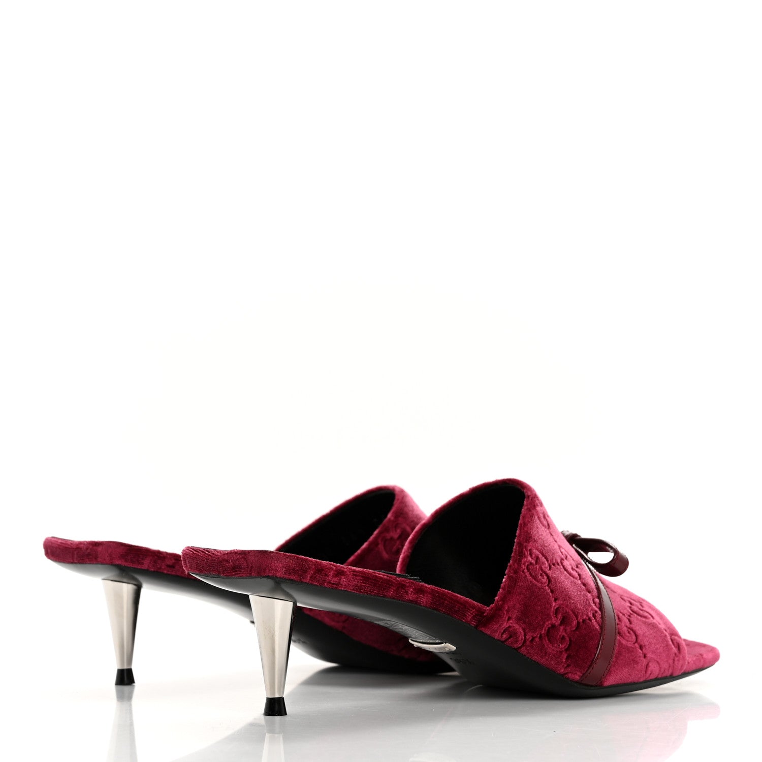 Gucci New Velvet Ashmir Regent Calfskin GG Monogram Square Toe Bow 45mm Slide Sandals 36.5 Red Grape 5 of 9