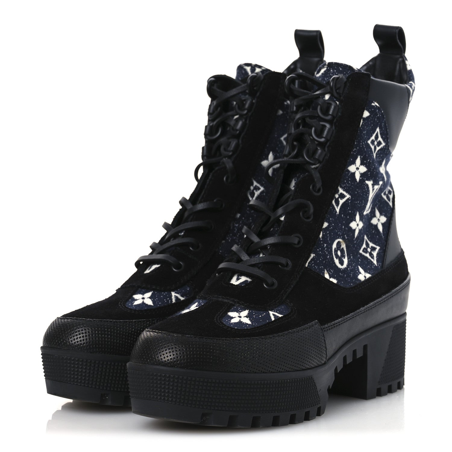 Louis Vuitton Calfskin Monogram Denim Laureate Platform Desert Boots 39.5 Navy Blue 4 of 12