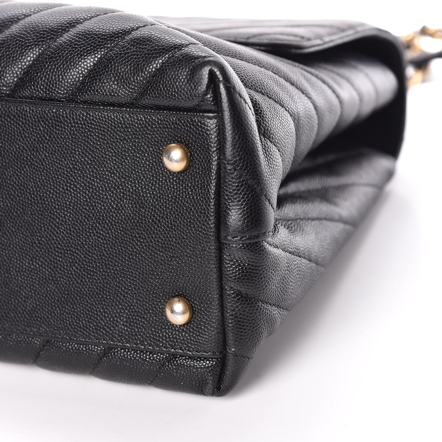 Caviar Chevron Quilted Medium Coco Handle Flap Black