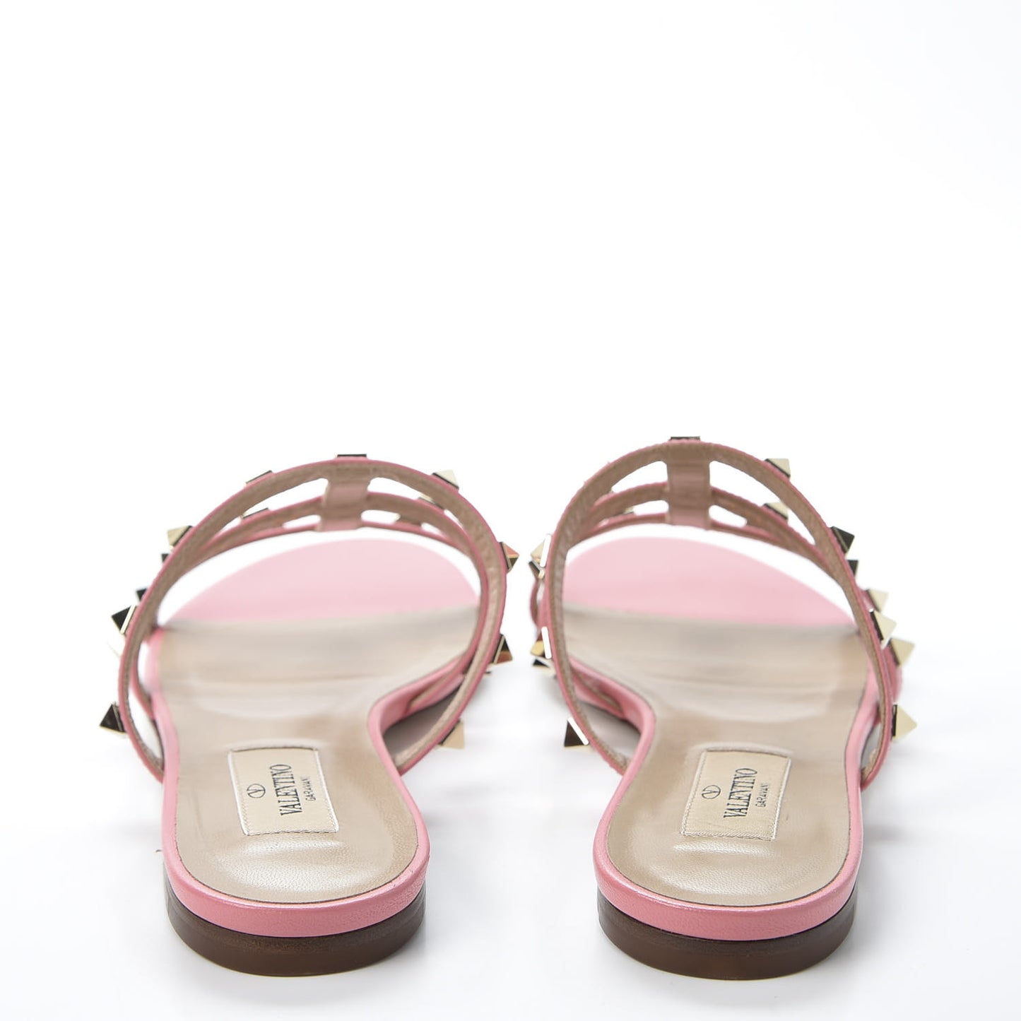 Nappa Rockstud Caged Flat Slide Sandals 36 Paradise Rose