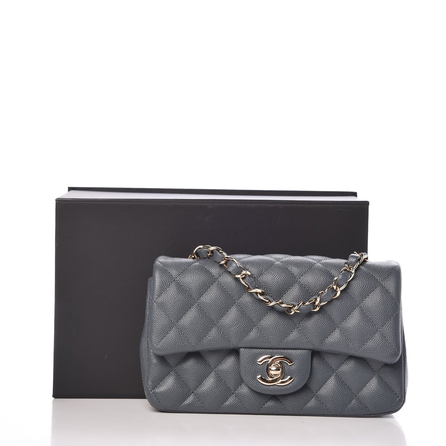 Caviar Quilted Mini Rectangular Flap Dark Grey