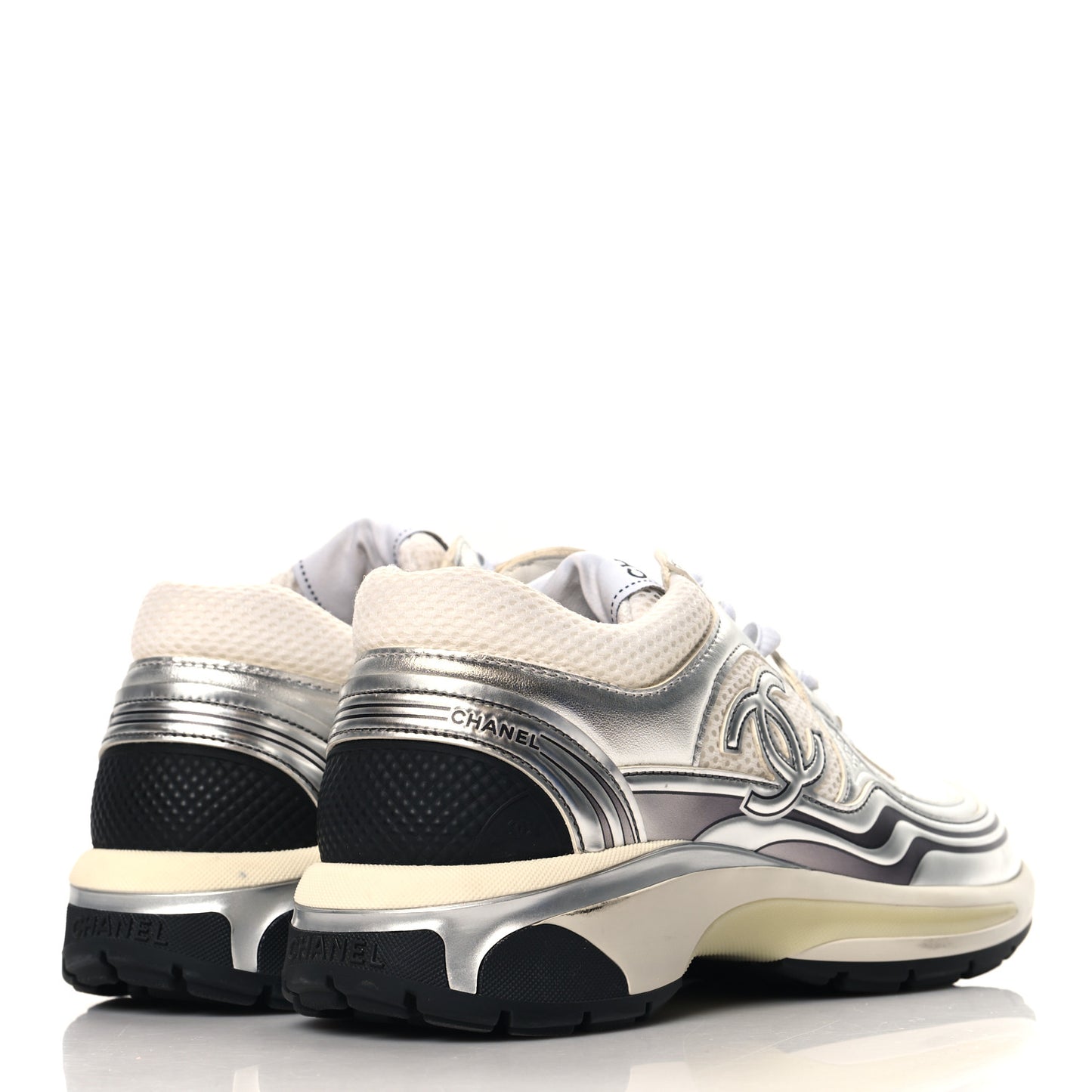 Fabric Laminated Calfskin Stretch CC Sneakers 37 White Silver