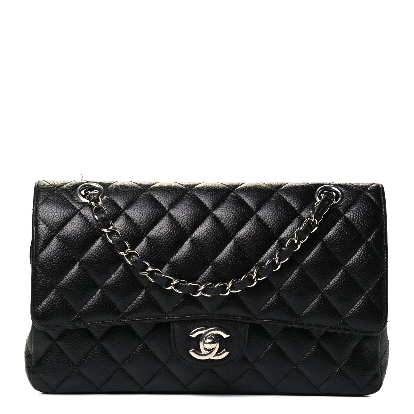 Caviar Quilted Medium Double Flap Black