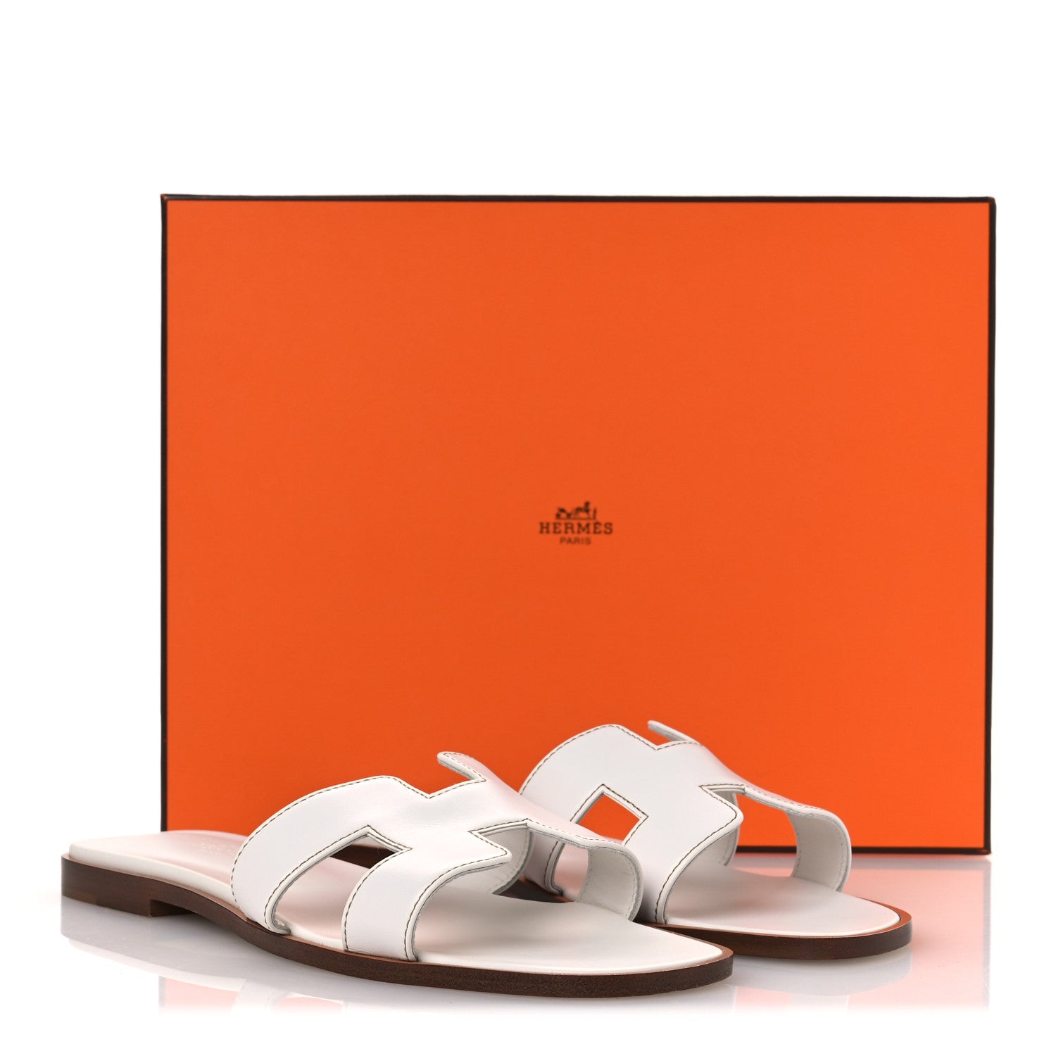 Hermes Box Calfskin Oran Sandals 38 White 11 of 11