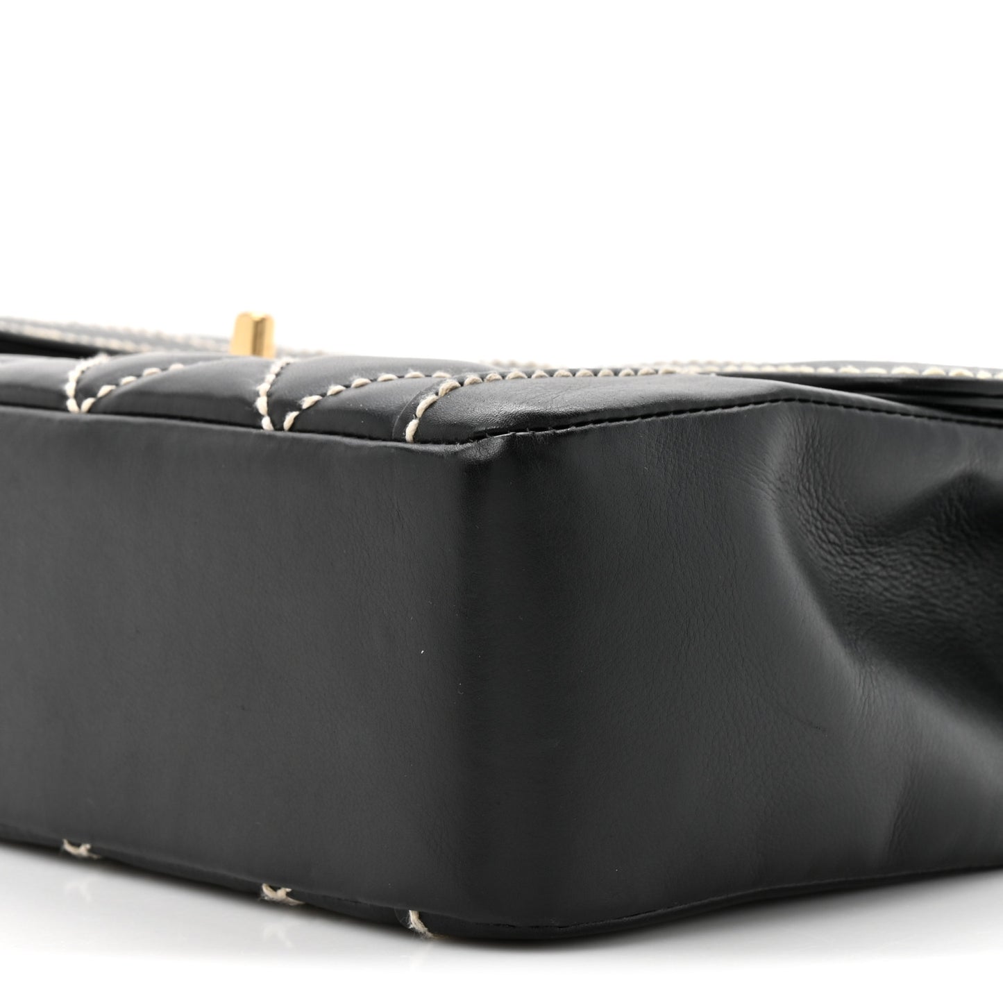 Calfskin Quilted Wild Stitch Large Top Handle Flap Black