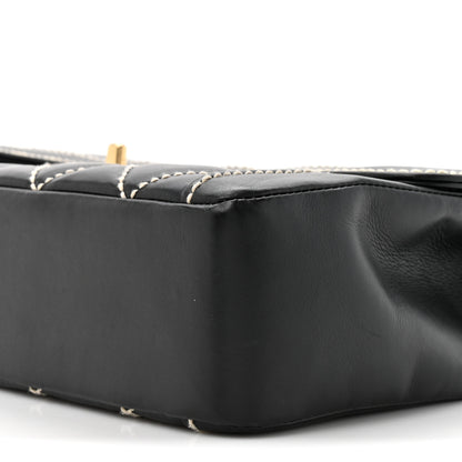Chanel Calfskin Quilted Wild Stitch Large Top Handle Flap Black 10 of 14