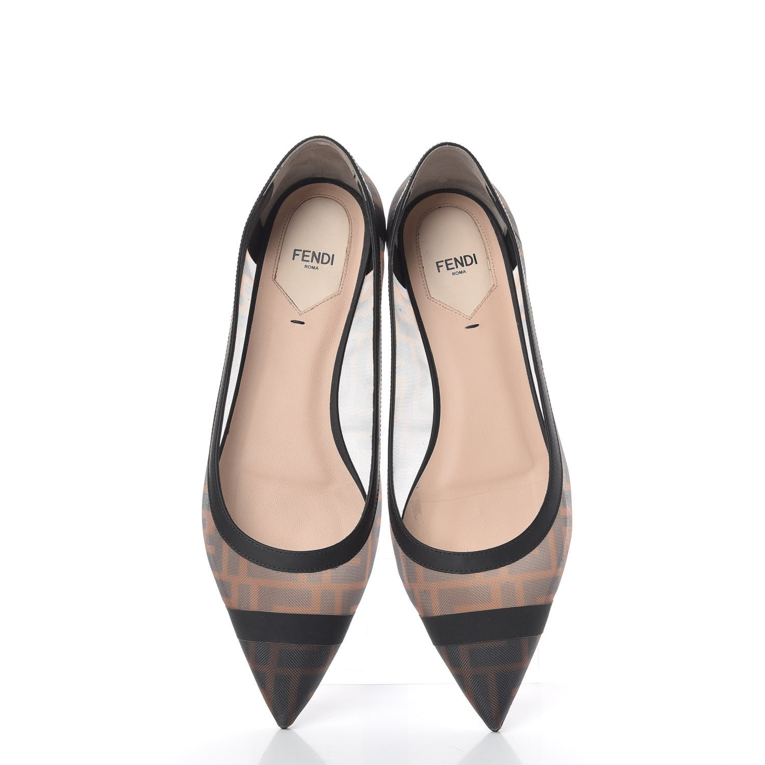Fendi Mesh FF Skimmer Ballerina Flats 39.5 Tobacco Moro Black 5 of 12