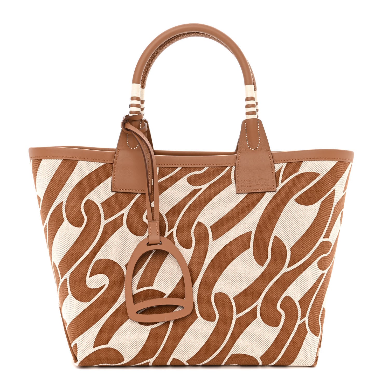 Hermes H Plume Canvas Swift Printed Maillons & Co Steeple 25 Bag Fauve Ecru Beige Gold 1 of 12