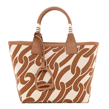 Hermes H Plume Canvas Swift Printed Maillons & Co Steeple 25 Bag Fauve Ecru Beige Gold 1 of 12