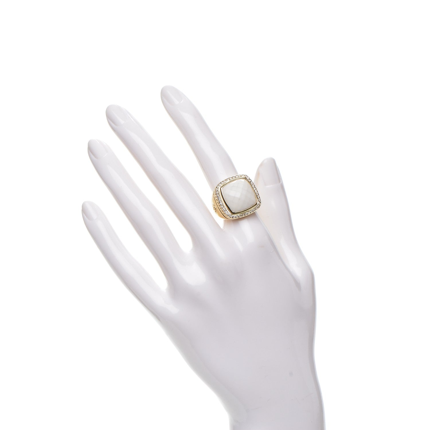David Yurman 18K Yellow Gold Diamond White Agate 14mm Albion Statement Ring 50 5.25 2 of 6