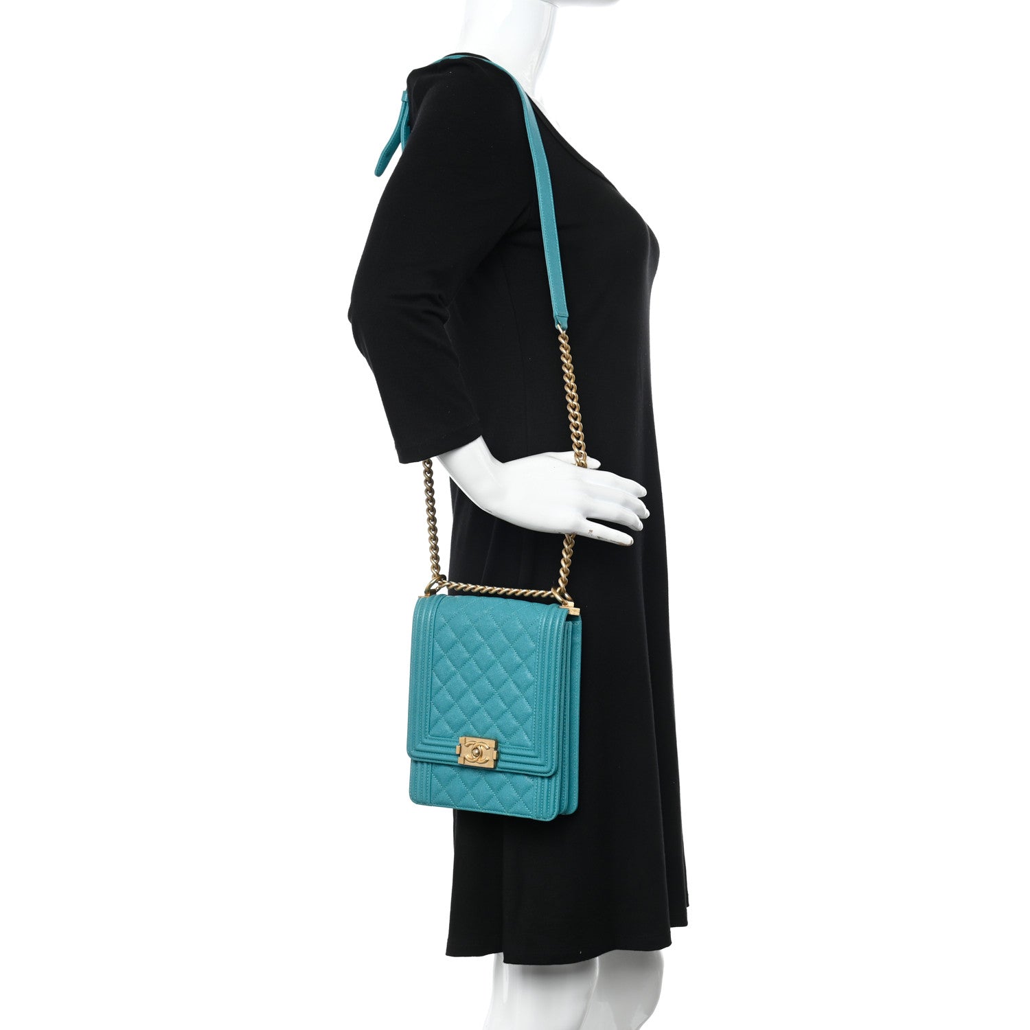 Chanel Caviar Quilted North South Boy Flap Turquoise 2 of 10