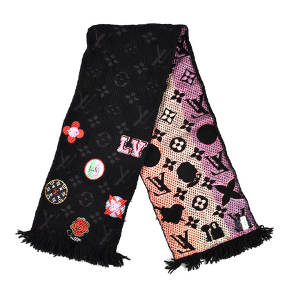 Louis Vuitton Wool Silk Stories Logomania Scarf Black 2 of 3