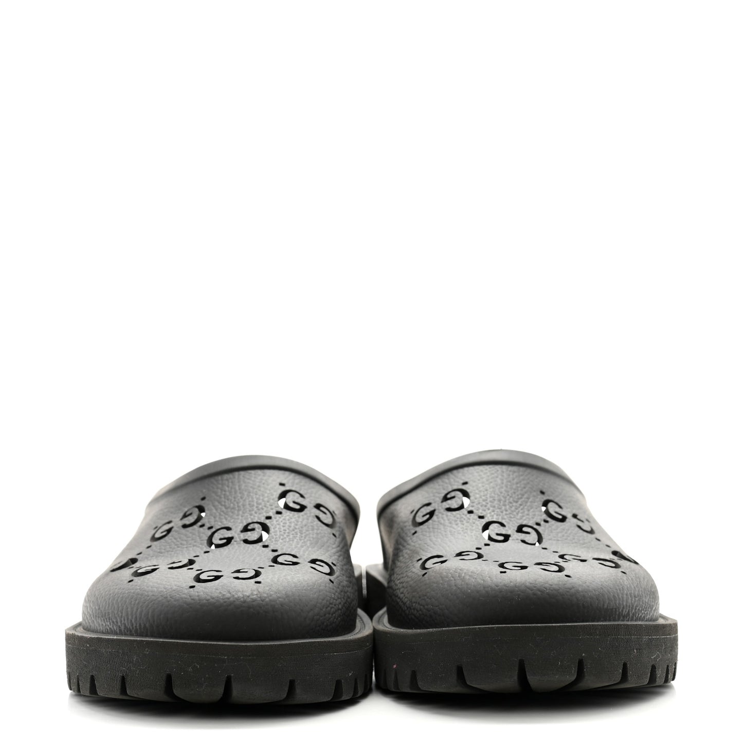 Rubber GG Monogram Perforated Mens Slip On Sandals 6 Black