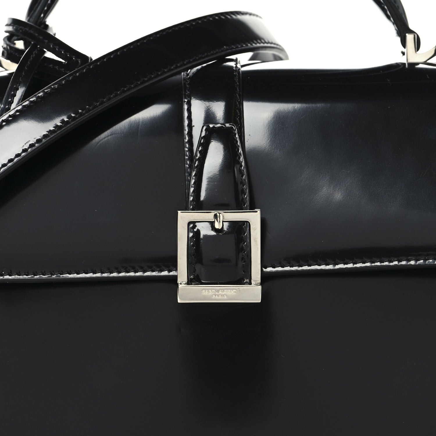 Saint Laurent Shiny Calfskin Le Fermoir Top Handle Bag Small Black 7 of 9