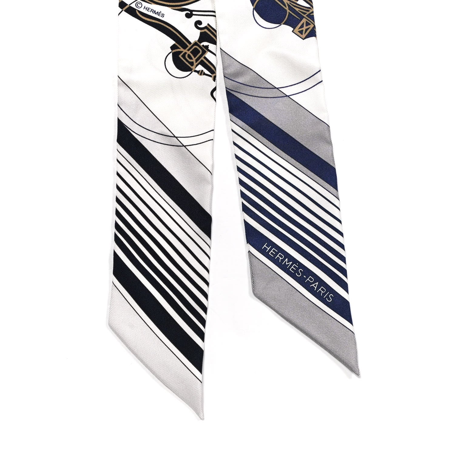 Hermes Silk Ex-Libris Twilly White Marine Gris 2 of 4