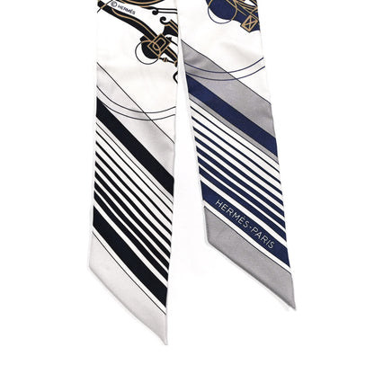 Hermes Silk Ex-Libris Twilly White Marine Gris 2 of 4