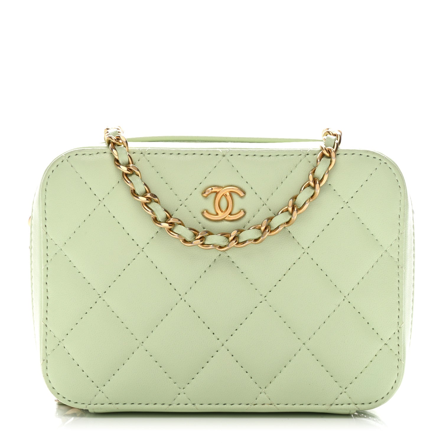 Chanel Lambskin Quilted CC Pearl Crush Camera Case Light Green 1 of 10