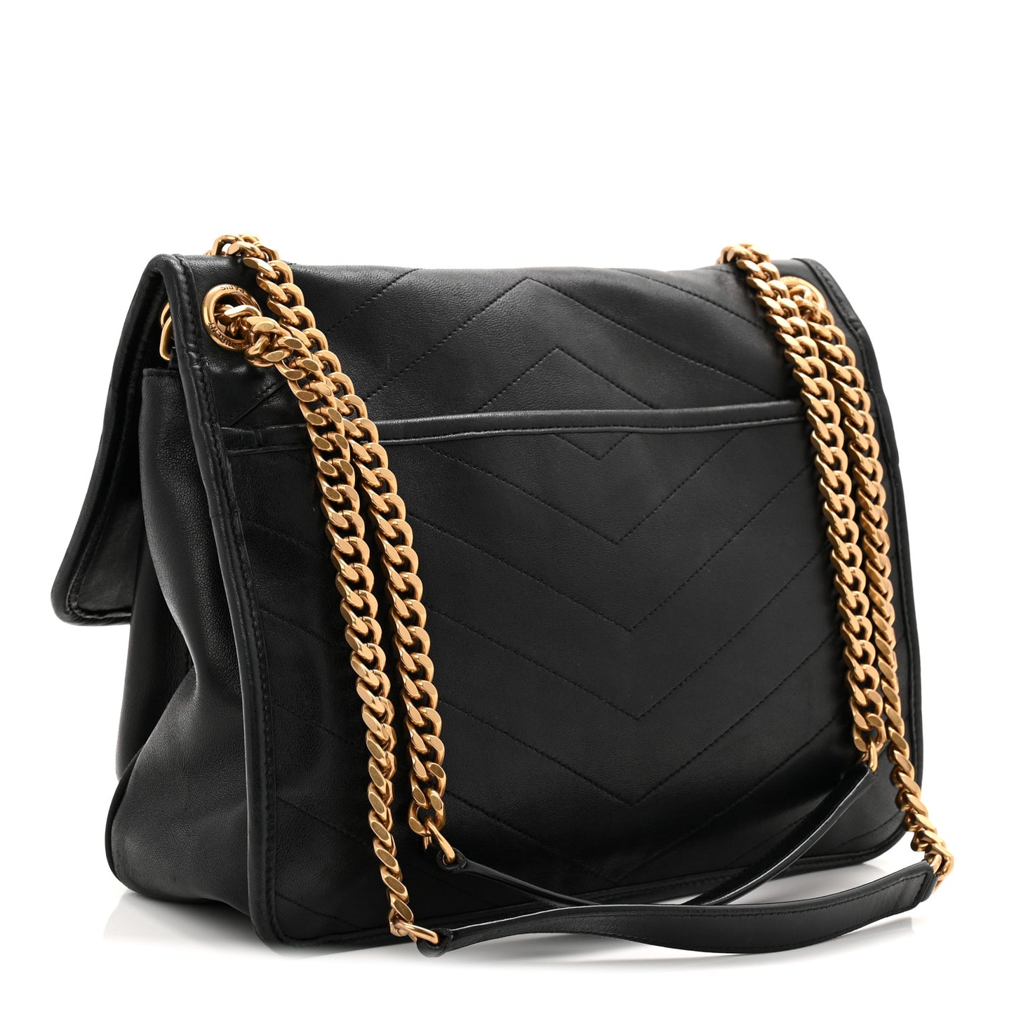 Lambskin Matelasse Monogram Medium Niki Chain Satchel Black