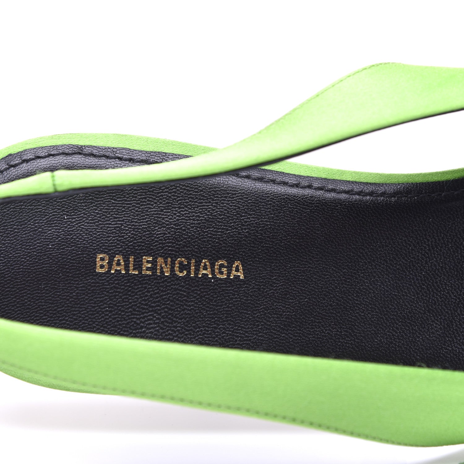 Balenciaga Satin BB Knife Pointy Toe Slingback Flats 38 Neon Green 8 of 11
