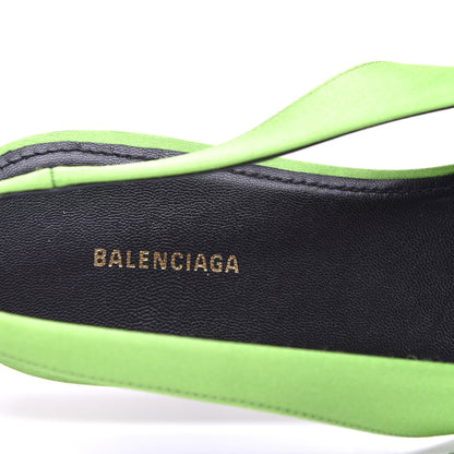 Balenciaga Satin BB Knife Pointy Toe Slingback Flats 38 Neon Green 8 of 11