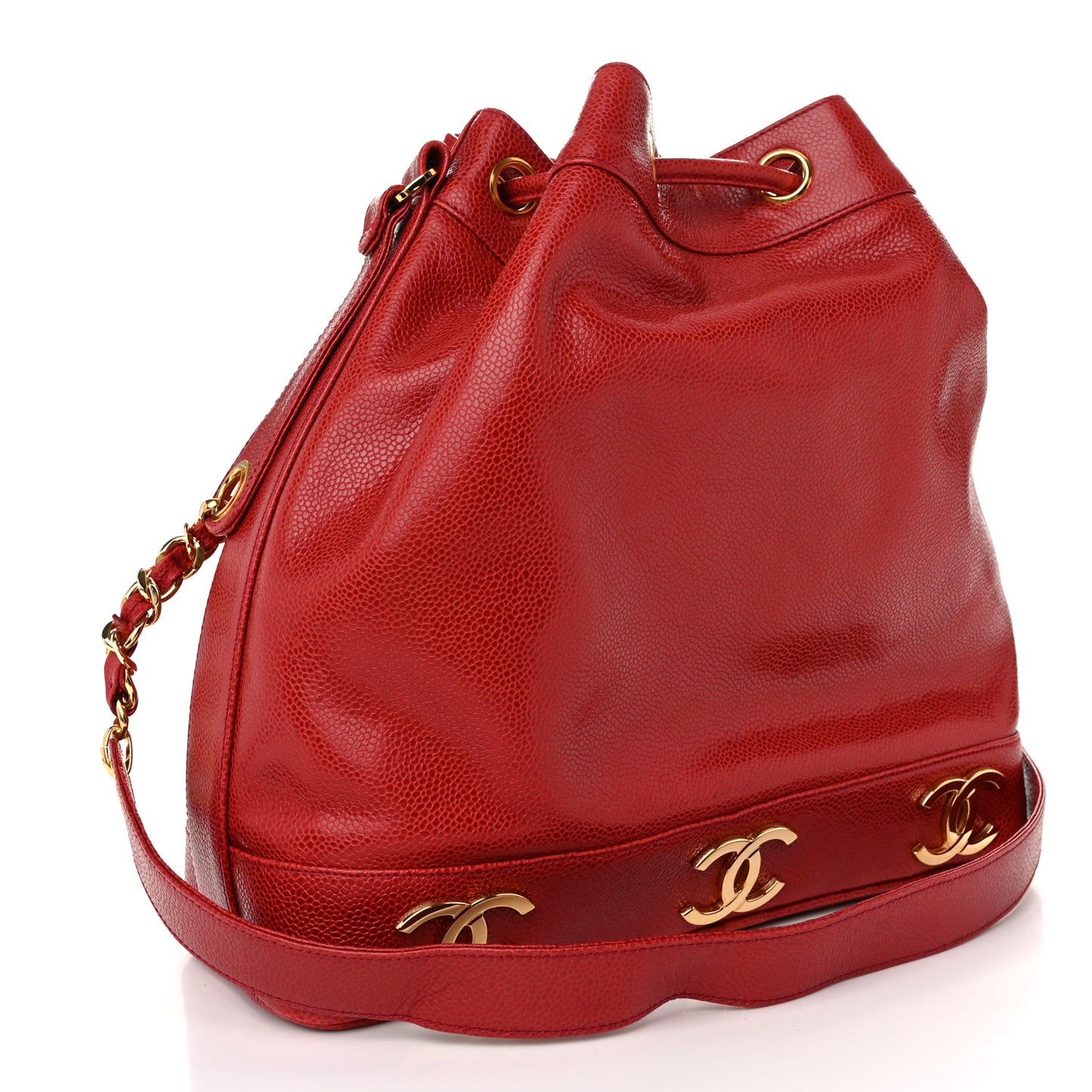 Caviar CC Drawstring Shoulder Bag Red