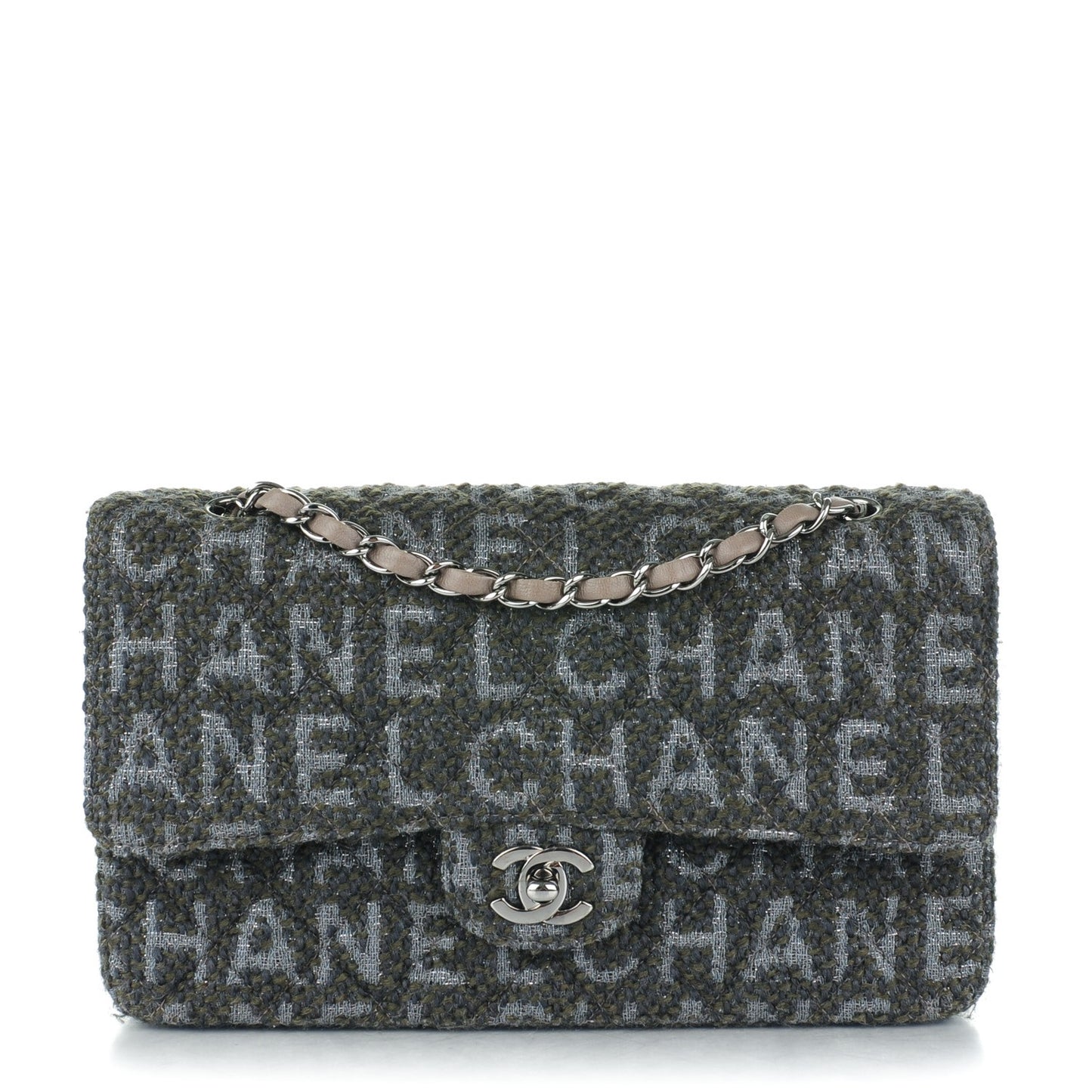 Tweed Quilted Medium Double Flap Grey