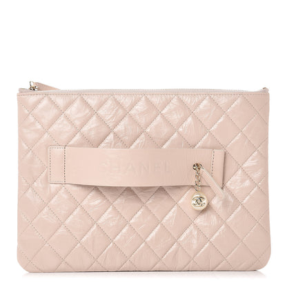 Chanel Shiny Crumpled Calfskin Medium Night by the C Pouch Clutch Light Beige 1 of 8