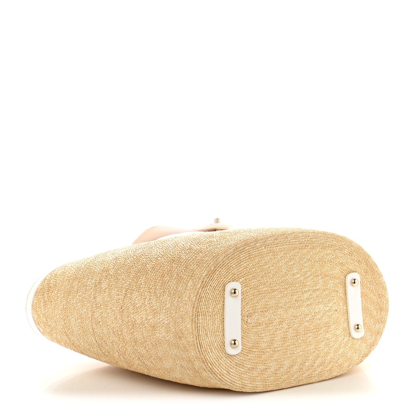 Raffia Braided Lambskin Large Wicker Tote Beige White