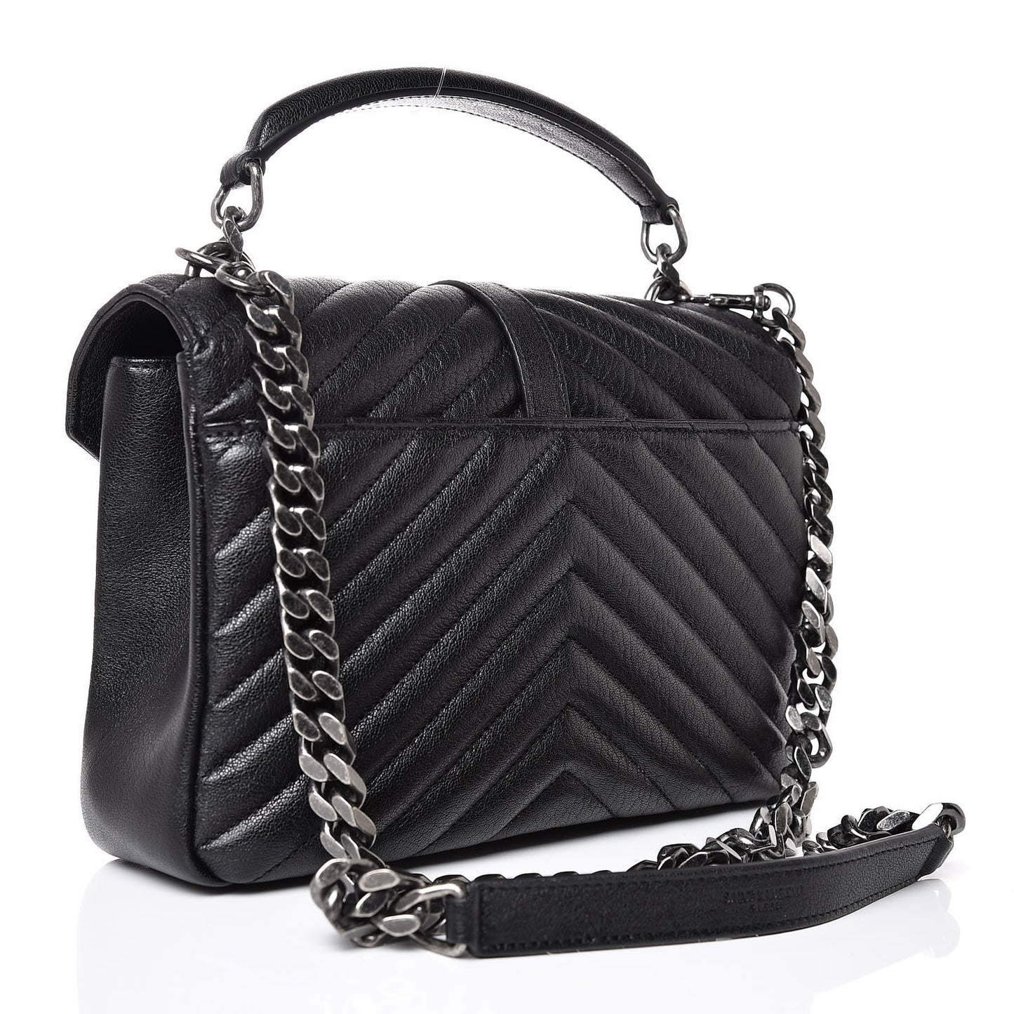 Sheepskin Matelasse Chevron Monogram Medium College Bag Black