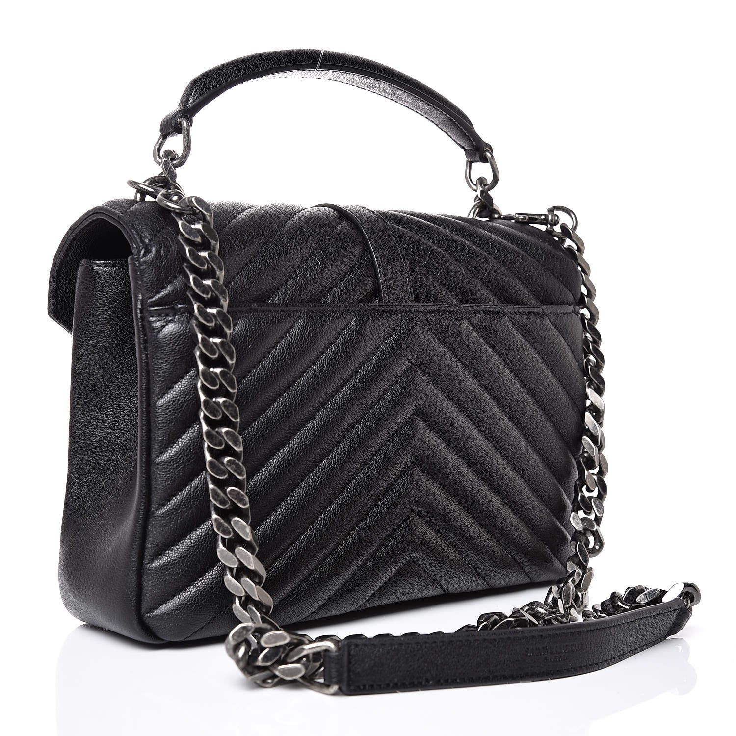 Saint Laurent Sheepskin Matelasse Chevron Monogram Medium College Bag Black 3 of 7