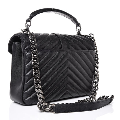 Saint Laurent Sheepskin Matelasse Chevron Monogram Medium College Bag Black 3 of 7