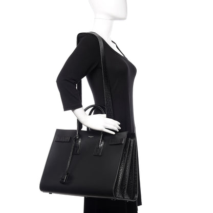 Saint Laurent Calfskin Crocodile Embossed Large Sac De Jour Carryall Black 2 of 10