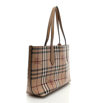 Burberry Grainy Calfskin Haymarket Check Small Reversible Tote Mid Camel 3 of 10