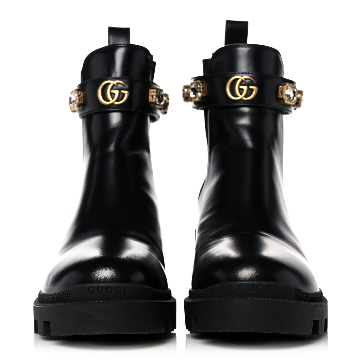 Calfskin Crystal GG Trip Chelsea Ankle Boots 40.5 Black