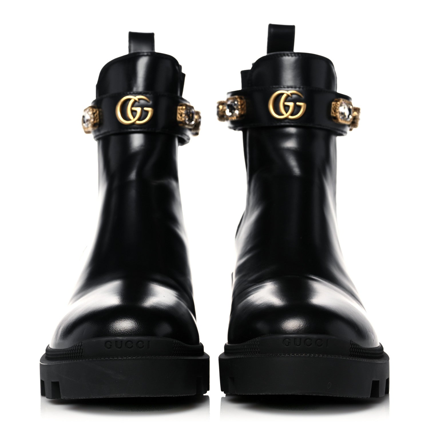Gucci Calfskin Crystal GG Trip Chelsea Ankle Boots 40.5 Black 2 of 13