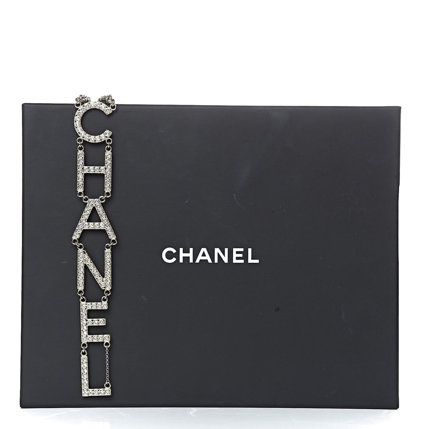 Metal Crystal Cha-Nel Logo Necklace Gold