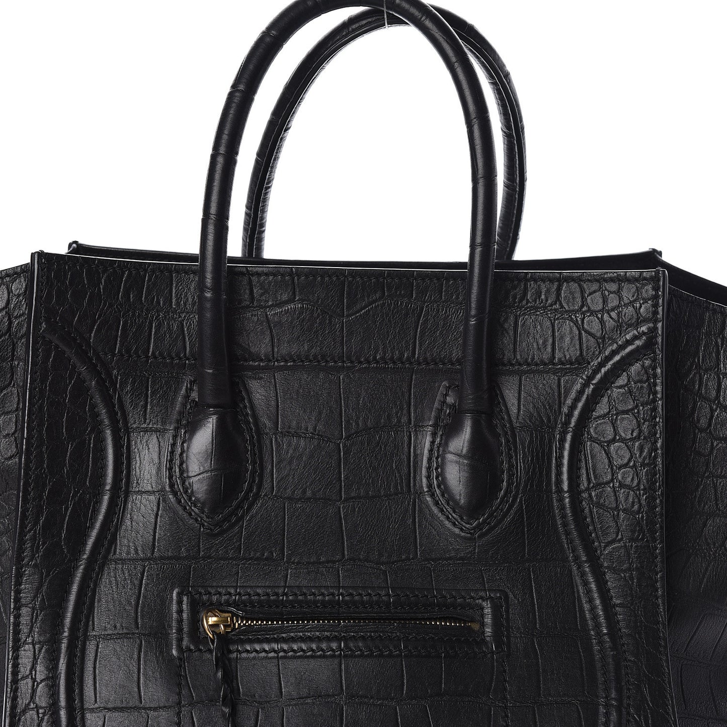 Crocodile Embossed Calfskin Medium Phantom Luggage Black