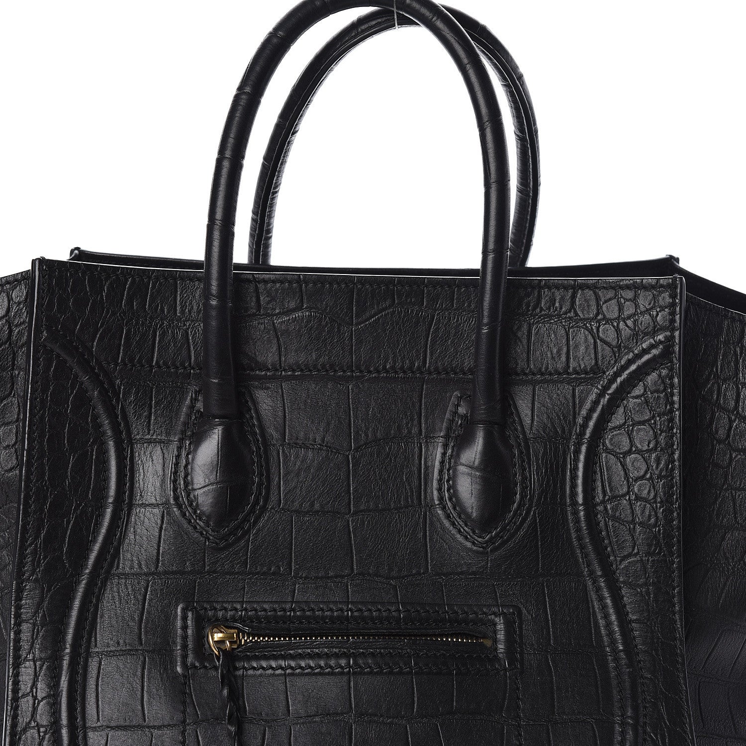 Celine Crocodile Embossed Calfskin Medium Phantom Luggage Black 10 of 10