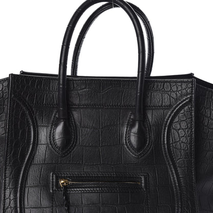 Celine Crocodile Embossed Calfskin Medium Phantom Luggage Black 10 of 10