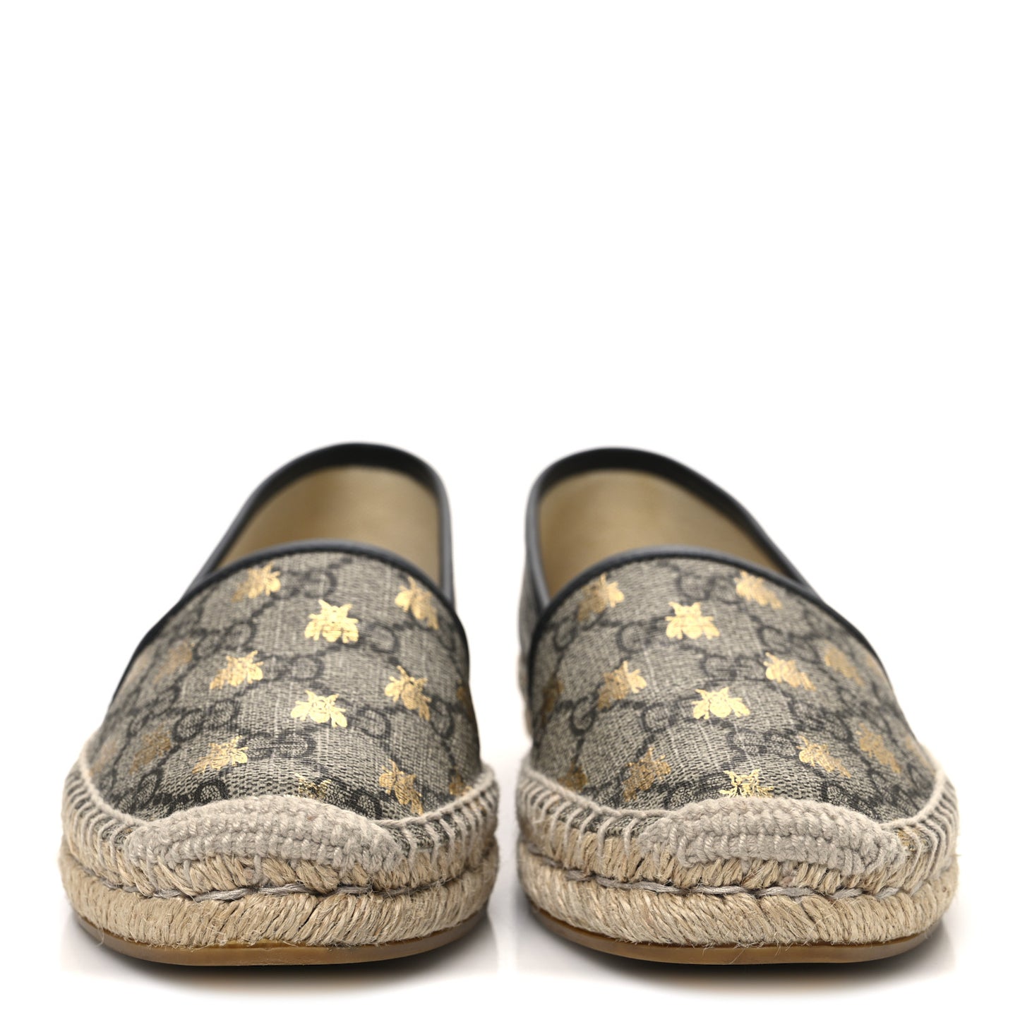 GG Supreme Monogram Bees Espadrille Flats 36.5 Beige Ebony Oro Black