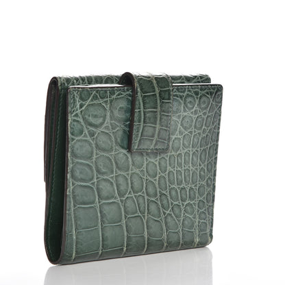 Gucci Crocodile Metal Bar French Flap Wallet Green 3 of 9