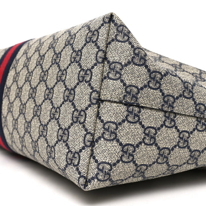 Gucci GG Supreme Monogram Textured Calfskin Web Medium Ophidia Shopping Tote Beige Blue 9 of 10